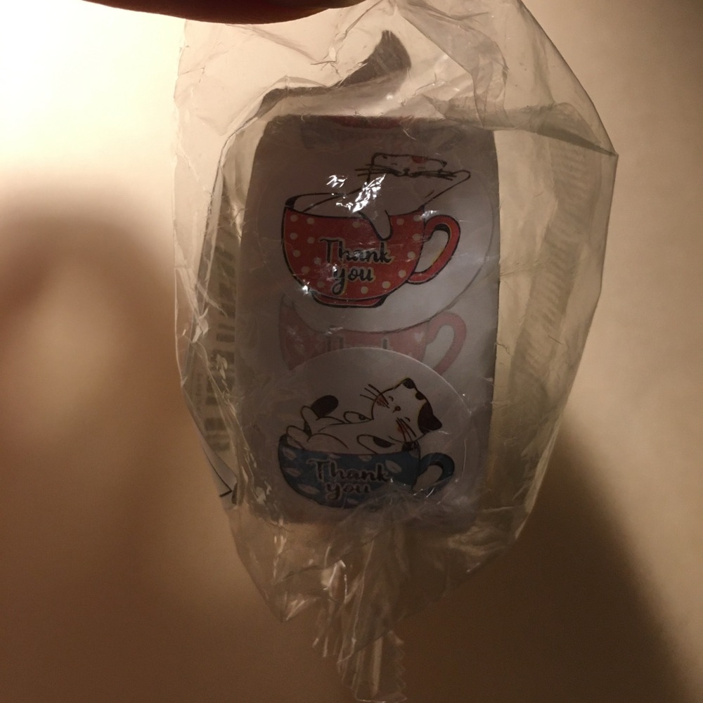 #50 New Roll Of 100 Thank You Stickers with 🐈 Cats in a ☕️ Mug for Packages